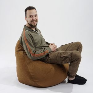 Пуф круша за деца 4-14 г., 160л., Nirvana Light - Black, Еко кожа, Пълнеж от Полистиролни перли