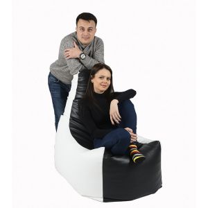 Пуф стол, 350л., Sunlounger Evo XL - Black & White, PU кожа, Пълнеж от полистиролни перли