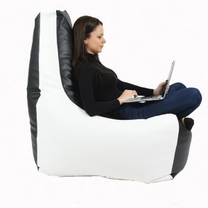 Пуф стол, 350л., Sunlounger Evo XL - Black & White, PU кожа, Пълнеж от полистиролни перли