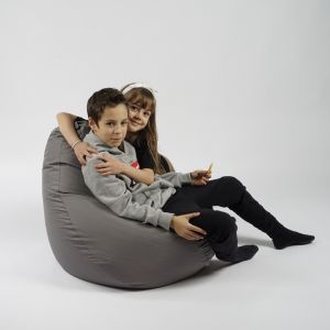 Пуф круша за деца 4-14 г., 160л., Nirvana Light - Teteron Grey, За открито, Перящ се калъф, Пълнеж от Полистиролни перли