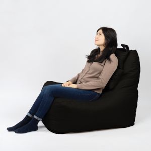 Пуф фотьойл и декортивна възглавница Mirraggio, водоустойчив, Черен