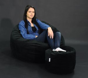 Комплект, Барбарон с табуретка за крака, 500л. Matusalem - Black Velvet, Перящ се калъф, Подходящ за деца, Пълнеж с микс от мемори пяна и дунапрен, Гама Diamond