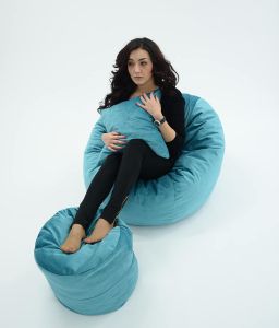 Комплект, Барбарон с табуретка за крака и декоративна възглавница, 500л. Matusalem - Puddle, Перящ се калъф, Подходящ за деца, Пълнеж с микс от мемори пяна и дунапрен, Гама Diamond